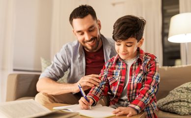 Education,,Family,And,Homework,Concept,-,Happy,Father,And,Son