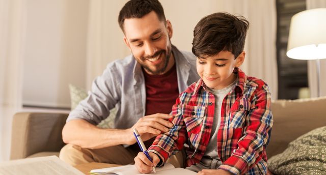 Education,,Family,And,Homework,Concept,-,Happy,Father,And,Son