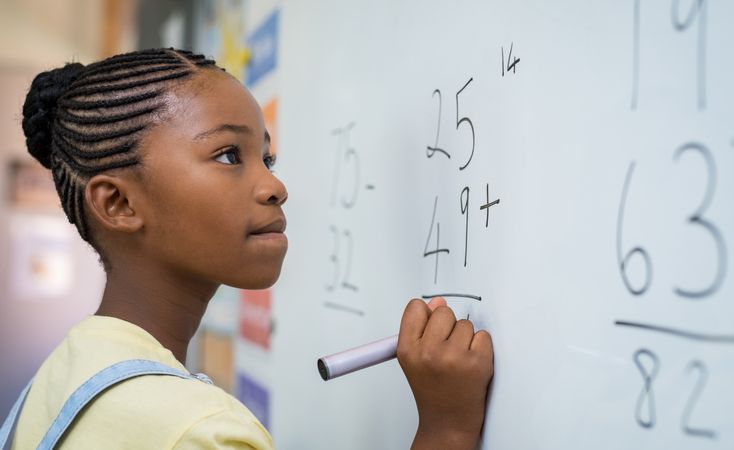 Portrait,Of,African,Girl,Writing,Solution,Of,Sums,On,White